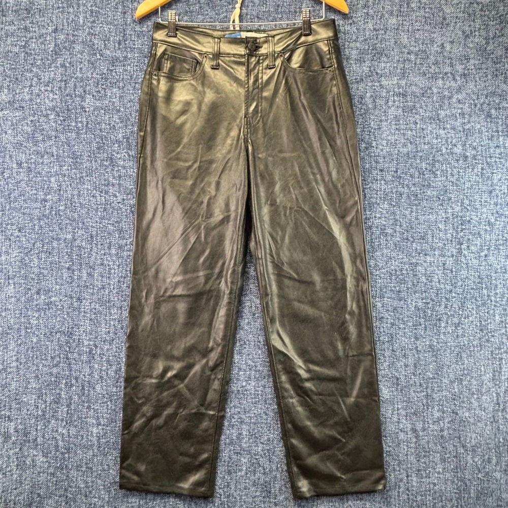 Old Navy OG Loose Pants Womens 6 Petite Black Faux Leather High Rise Straight